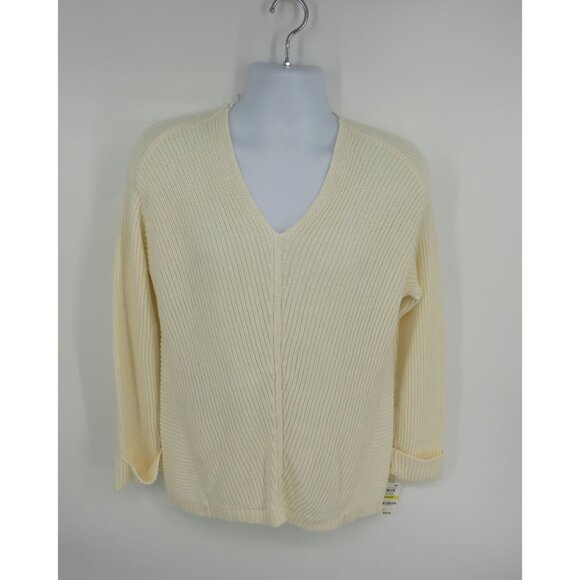 Charter Club Vanilla Bean Medium V-Neck Ribbed Pullover Sweater NWT $69.50 - Picture 1 of 6
